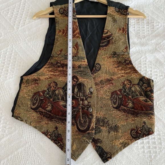 Vintage 80s Tapestry Vest Academia Motorcycle Boho Edwardian - Picture 13 of 16
